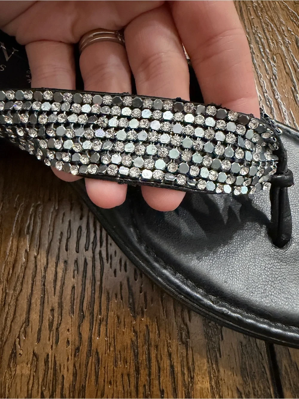 Y2K Italian Shoemakers Wedge Sandals with Rhinestone Bling Straps - 6